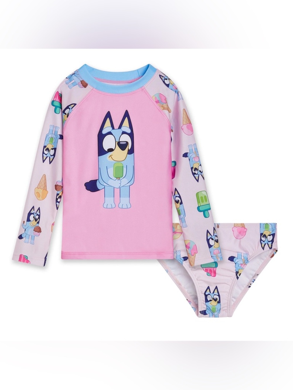 Bluey Kids Girls Pink Long-Sleeve Rashguard Swim Set Sz 10-12